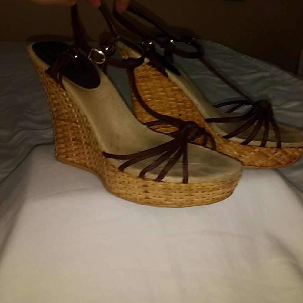 Colin Stuart Summer Wedge, Sz 8.5, Wicker 5" Heel - Picture 5 of 7